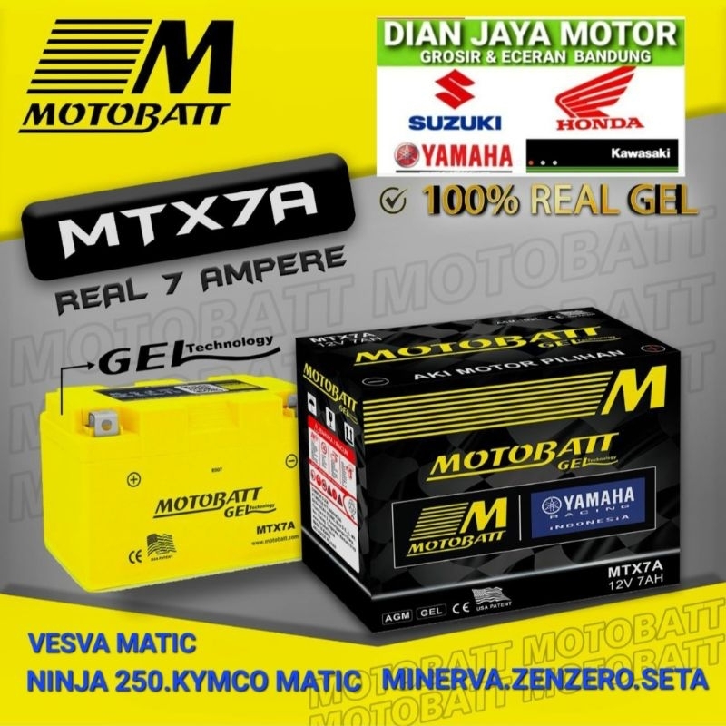 ( Motobatt ) Aki motor MTX7A .7amper Ninja 250 Klx 230 Minerva kymco Benelli Vesva matic piagio