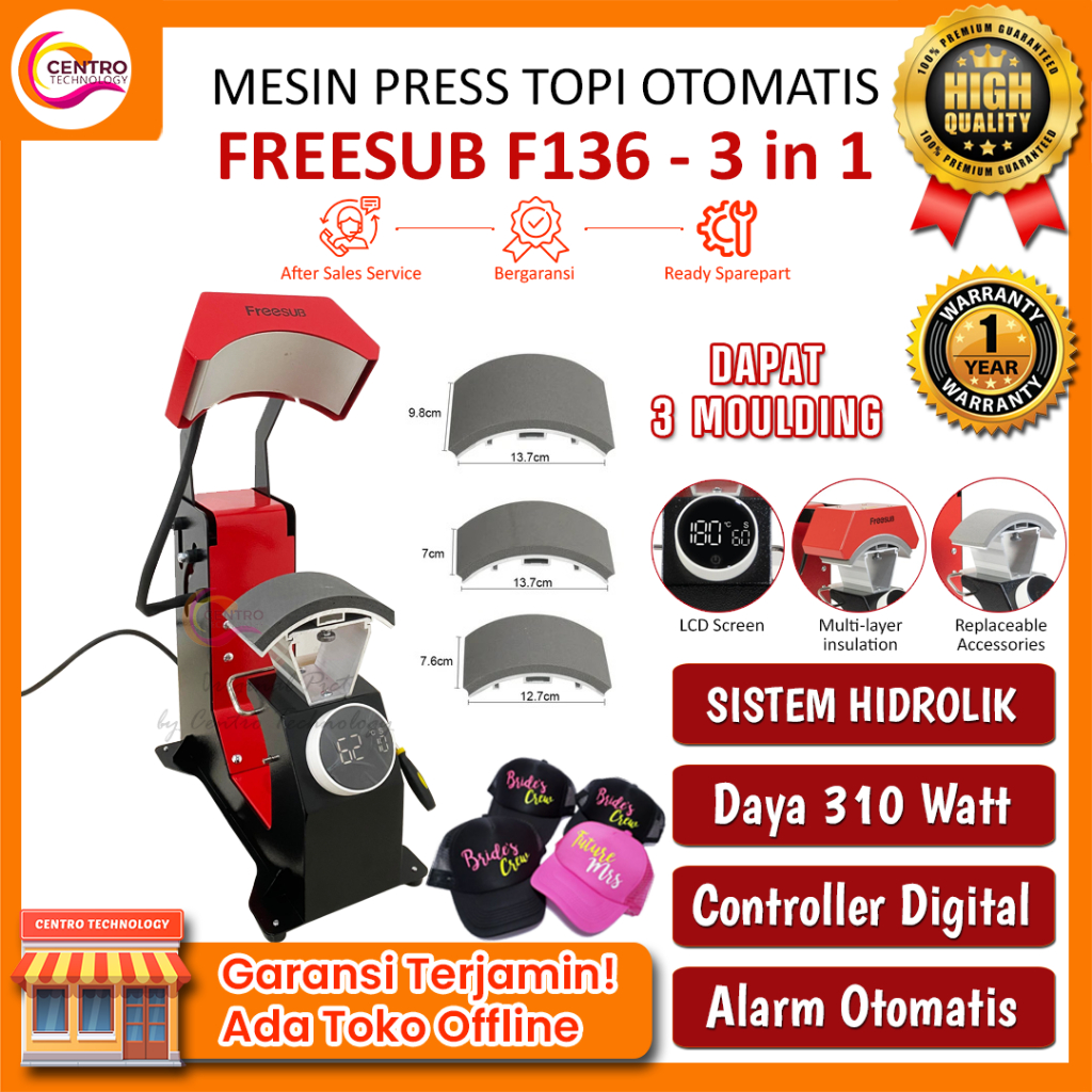 Jual Mesin Press Topi FreeSUB Automatic Cap Heat Press F136 | Alat ...