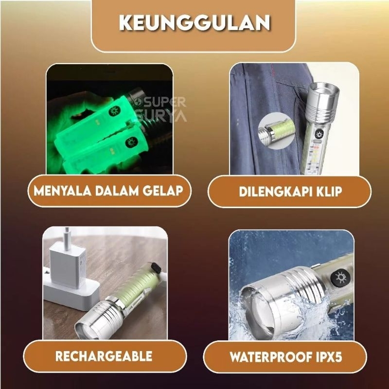 Jual senter viral zoom in out 6 mode cahaya dan 8 mode cahaya laser ...