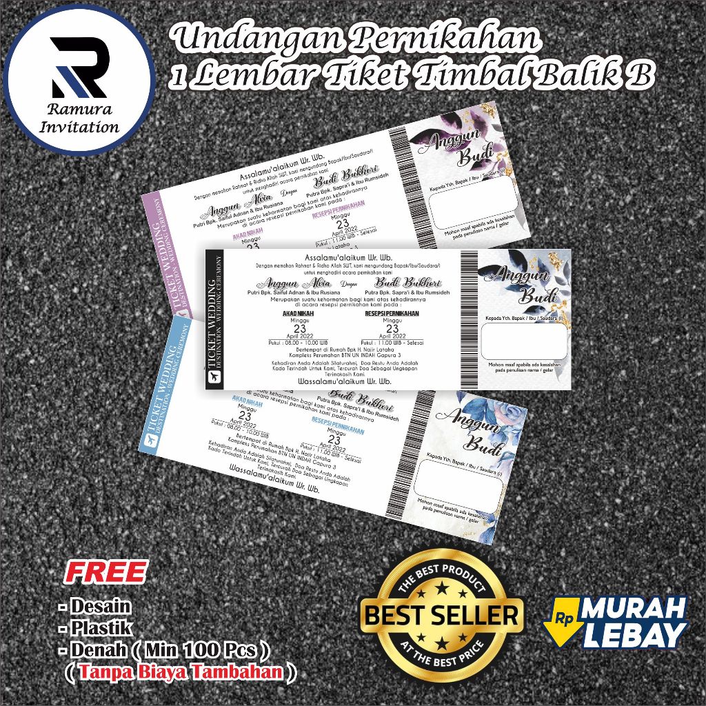 Jual Undangan Pernikahan 1 Lembar Tiket B ( Free Desain, Denah Lokasi ...