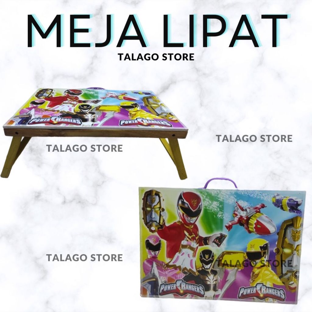 Meja Belajar Lipat Kayu Warna Premium Plitur Portable Gambar Karakter Mudah Diba