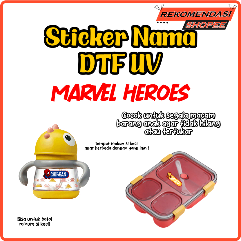 Jual Stiker DTF UV - Stiker nama Marvel custom - Stiker alat makan ...