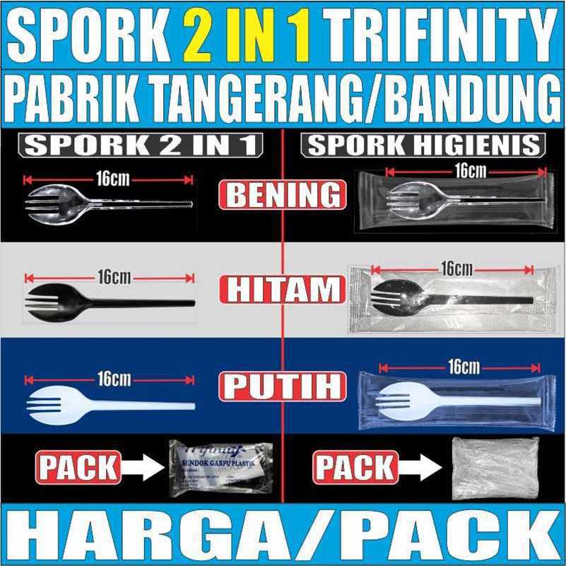 Jual Sendok Garpu Spork Plastik 2 In 1 Bening Putih Hitam Pack Bungkus Plastik Steril Kuat 4688