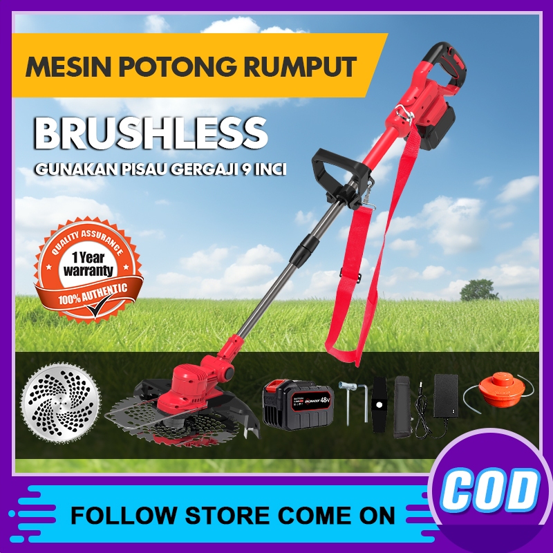 IRONHOOF Brushless Mesin Potong Rumput Baterai 588V Potong Rumput Mesin Pemotong Gergaji 9 inci