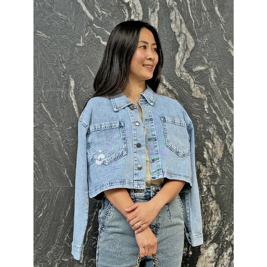 Jual Shenelin | Jaket jeans crop rumbai fringe denim Jeju | Shopee ...
