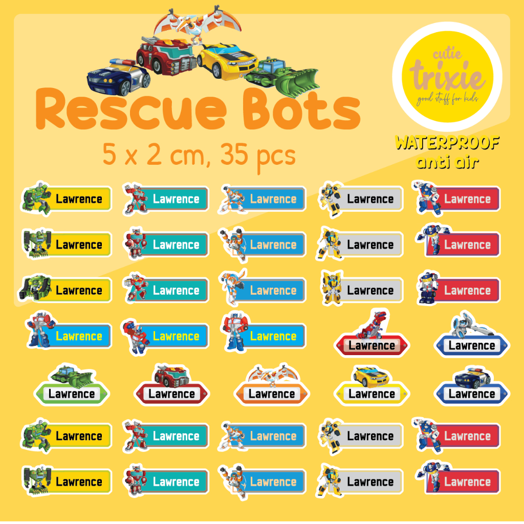 Jual Sticker label nama anak waterproof Rescue Bots | Shopee Indonesia