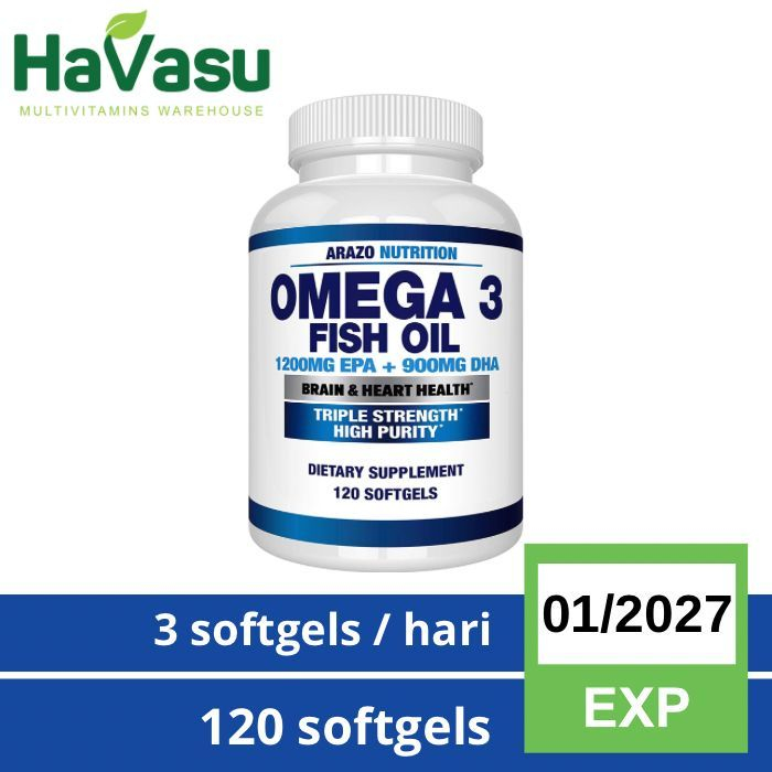 Jual Arazo Nutrition Omega 3 Fish Oil 4,080MG High EPA 1200mg DHA 900mg