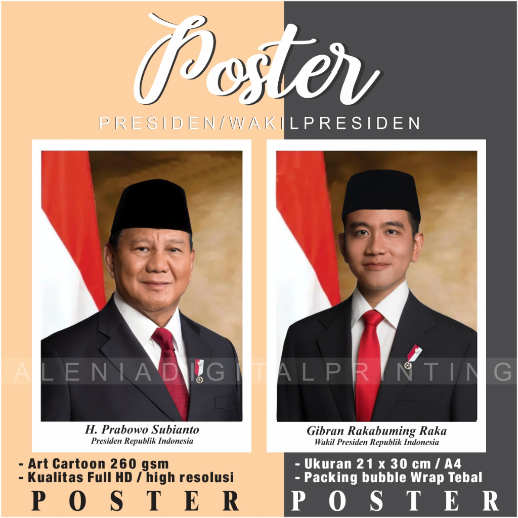 Jual Foto Presiden dan Wakil Presiden Prabowo Gibran Kualitas HD