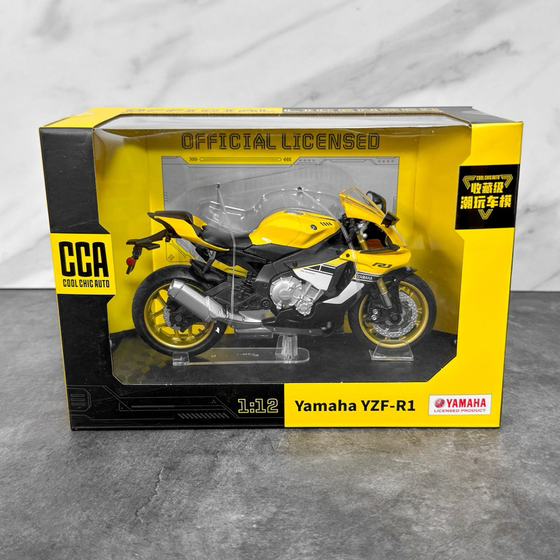 Diecast 1:12 Yamaha R1 YZF-R1 Official Licensed CCA (Dapat Alas Motor,  Tanki Logam, Ban Karet)