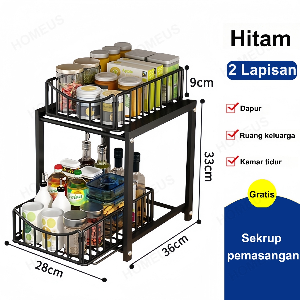 Jual Homeus Rak Dapur Bawah Wastafel Kitchen Rack Rak Kabinet Lemari Dapur Keranjang Geser Laci 9297