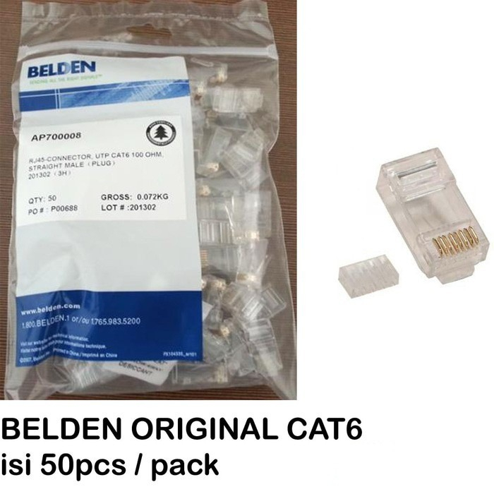 Jual Belden RJ45 Connector UTP Cat 6 100 OHM Straight Male (AP700008 ...