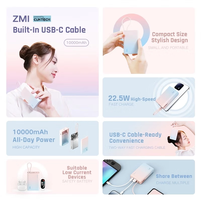 ZMI P17 Power Bank 10000mAh Type C Cable Fast Charging
