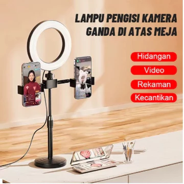 BOS Paket Ringlight 16cm Tripod Mini Stand 28cm 2 Holder HP Live Stream Make Up Vlog