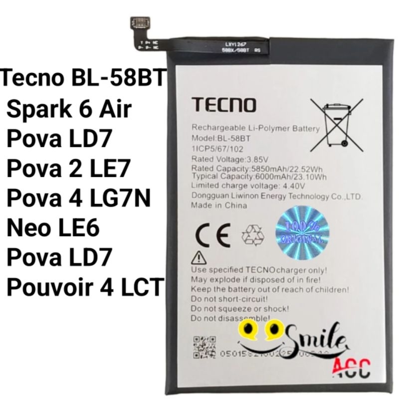Jual Baterai Batre Tecno Spark Air Pova LD7 Pova LE7 pova
