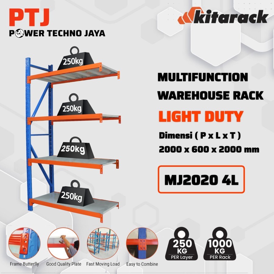 Jual MJ2020 Rak Gudang KITARACK Rak Besi Warehouse Rack JOINTER 4 Layer ...