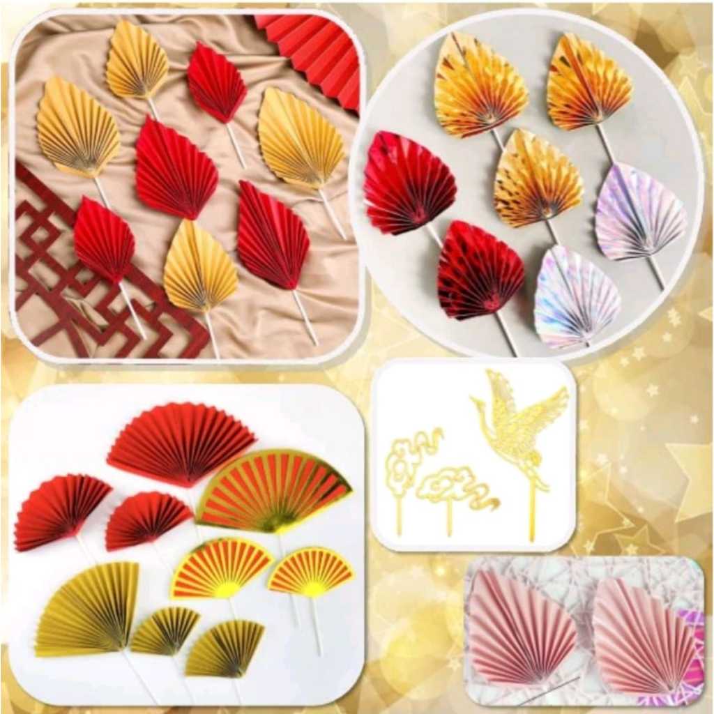 Jual Topper Cake Kipas Toper Hiasan Tusuk Kue Daun Palem Paper Leaf ...