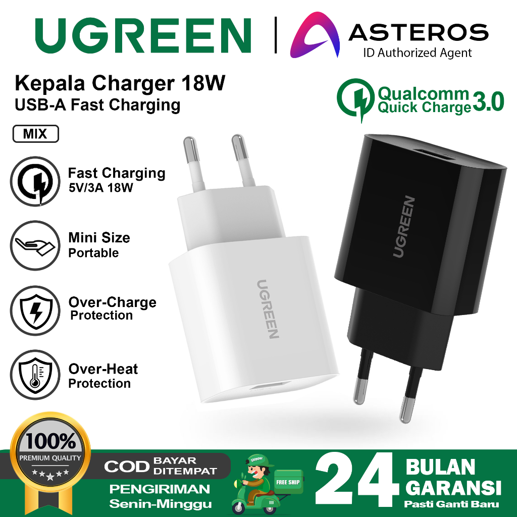 Jual UGREEN Kepala Charger iPhone Android Fast Charging 18W USB QC 3.0