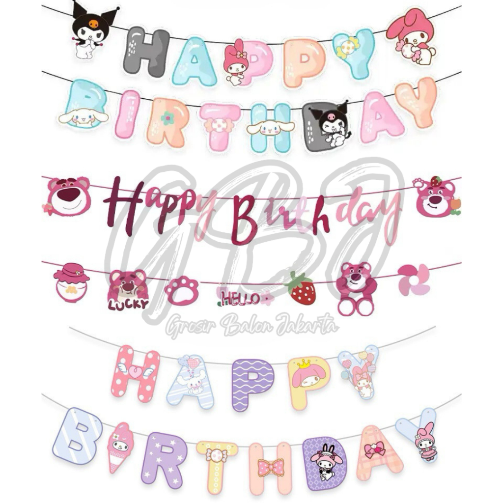 Jual BANNER Happy Birthday Karakter Animasi (Pokemon, Lotso, Sanrio