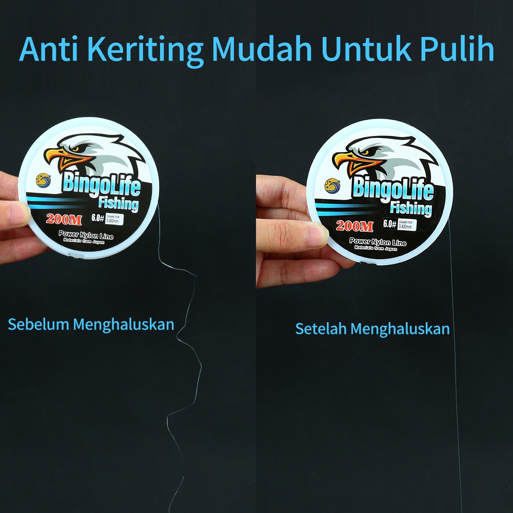 Jual Bingolife Senar Pancing Nilon Jepang 200m Tahan Lama Biru