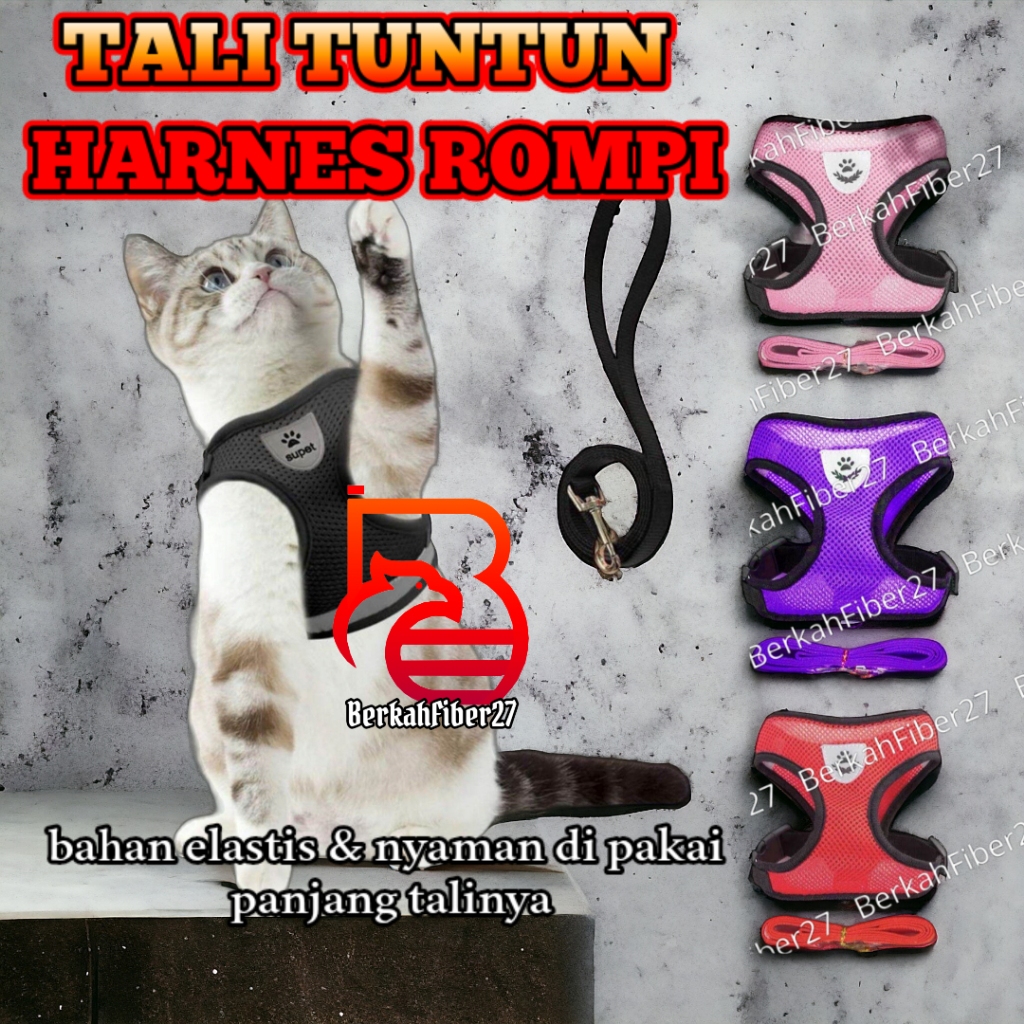 Jual Harness Kucing Besar Kecil Tali Tuntun Rompi Anjing Pet Cat Dog ...