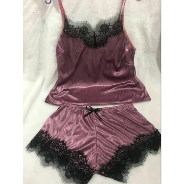 Stelan Piyama Baju Tidur Wanita Tali Satu Celana Pendek Satin Renda 15