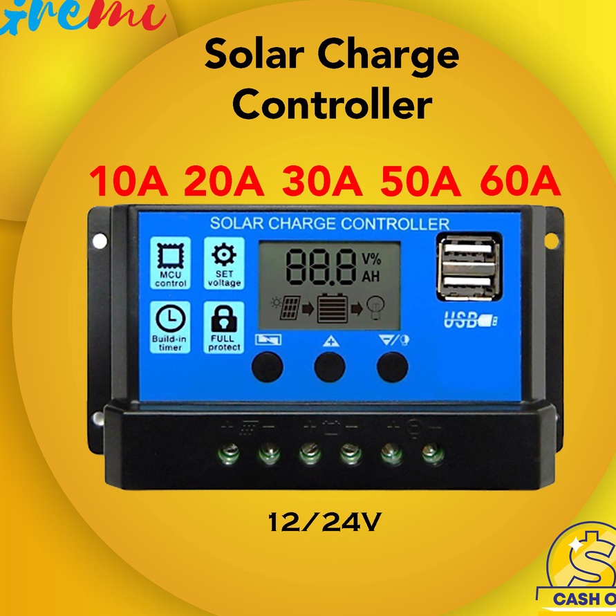 Jual COD Solar Charge Controller LCD LED Display PWM 12V24V 1A 2A 3A 5A ...