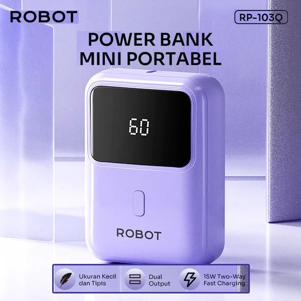 ROBOT Powerbank Mini Travel Fast Charging 15W 2Port RP-103Q 9000mAh Powerbank Kecil Original