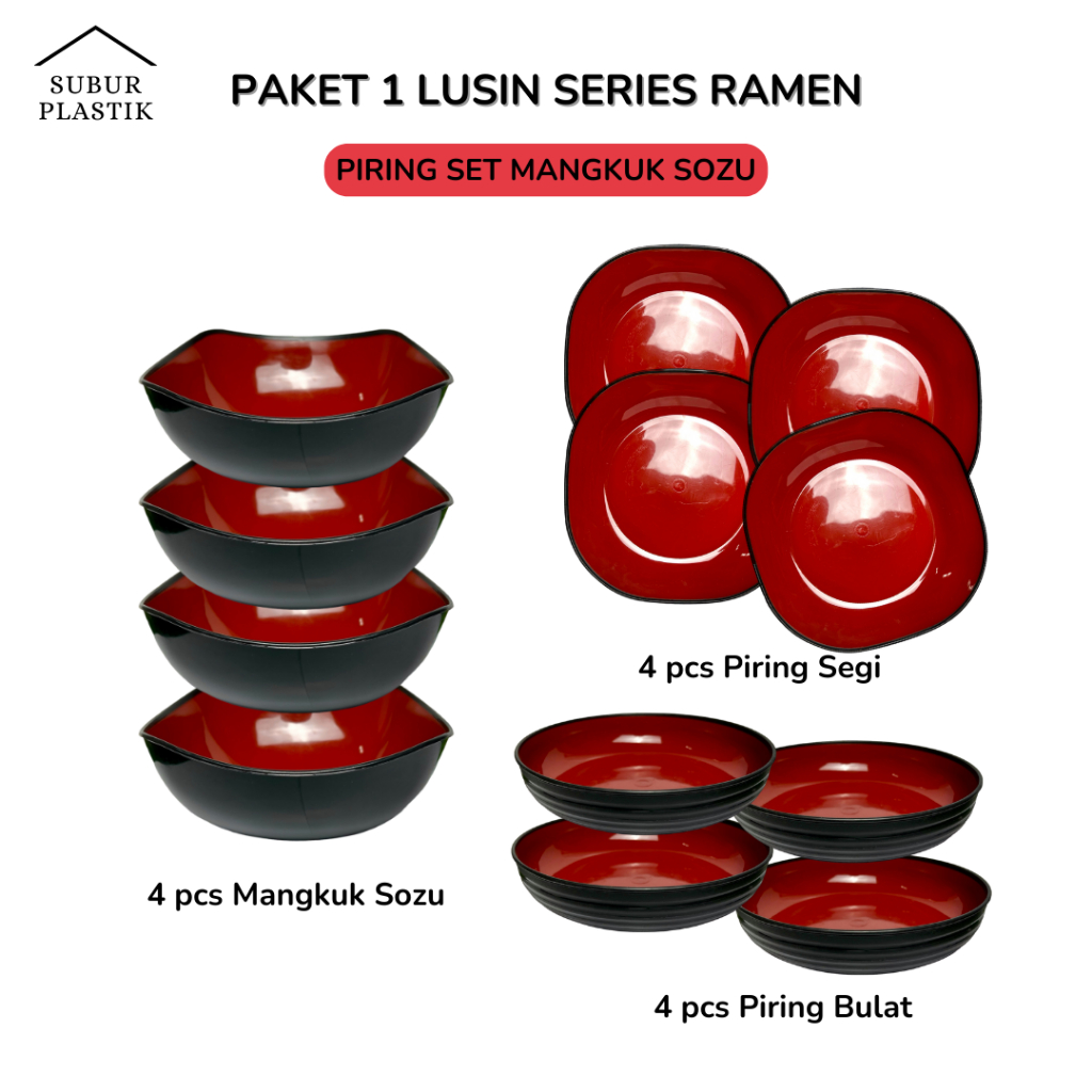 1 Lusin  PAKET PIRING SET MANGKUK SOZU SERIES RAMEN 12 pcs 1 Set Plastik Alas Tempat Makan Tebal COD