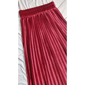 Rok Plisket Bludru 7 8 Spring Autumn Woven Hight Waist Plester Midi Skirt Rok Velvet Mewah