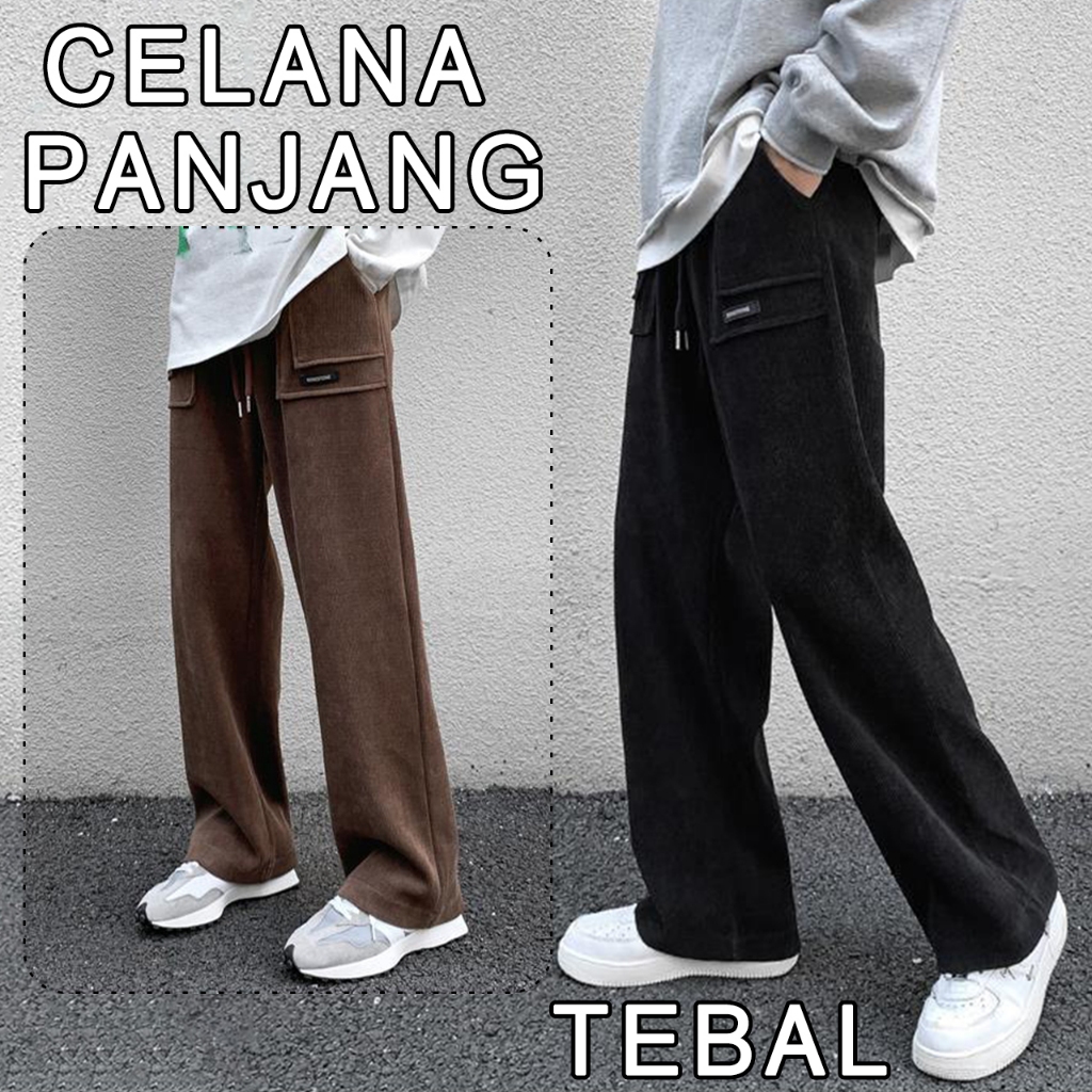 Jual Celana Corduroy Pria Korea Style 2023 New Model Baggy Pants Celana