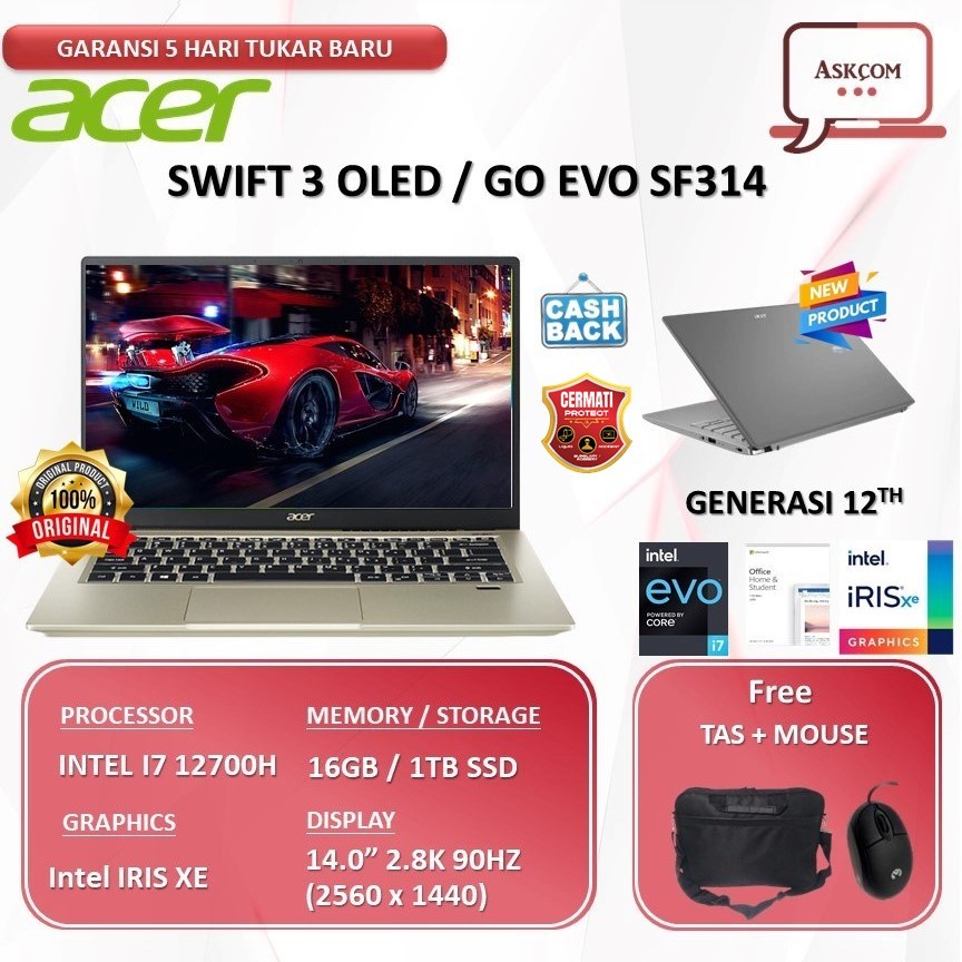 Jual Acer Swift 3 Oled Go Evo Sf314 I5 12500h Ram 16gb 512gb Ssd