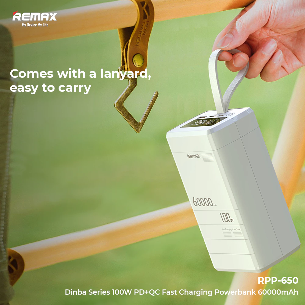Remax Powerbank 60000mAh Support Charger Laptop 100W PD+QC Super Fast Charging RPP-650
