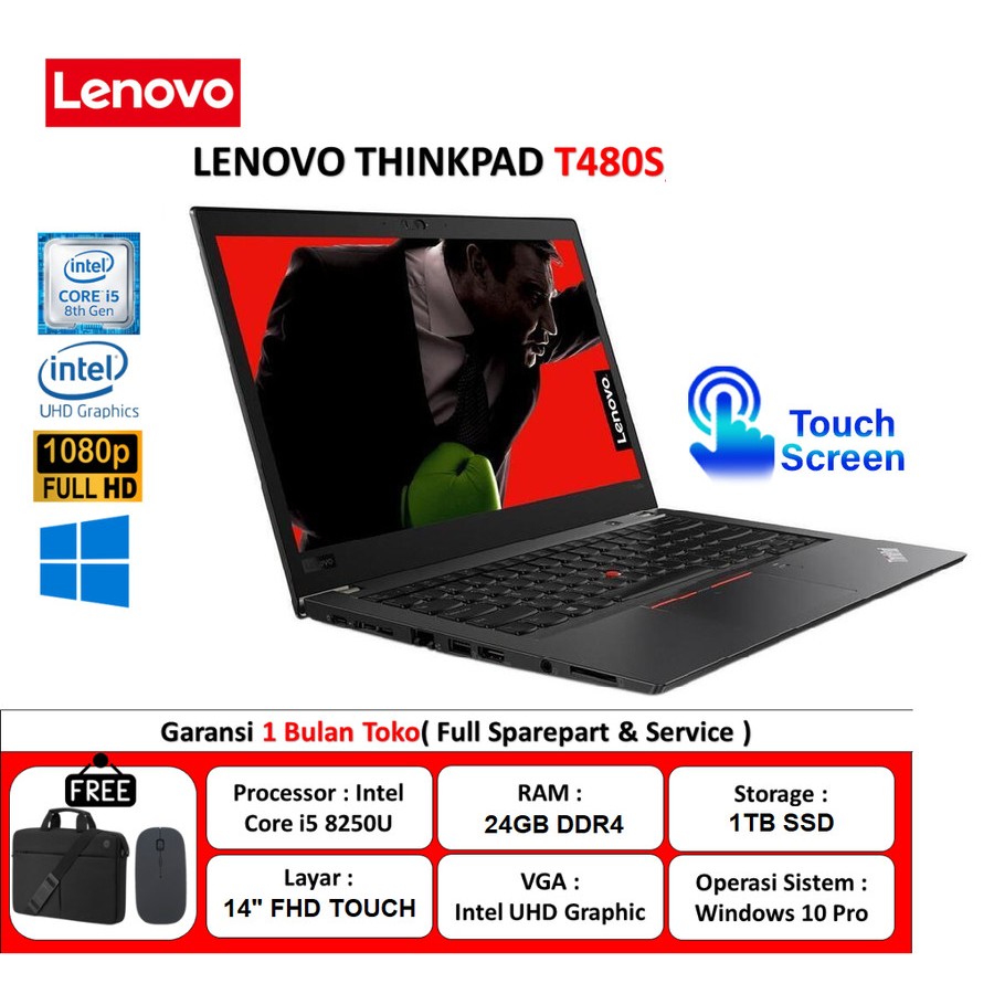 Jual Laptop Lenovo Thinkpad T480s Core i5-8th 24GB/1TB SSD Free