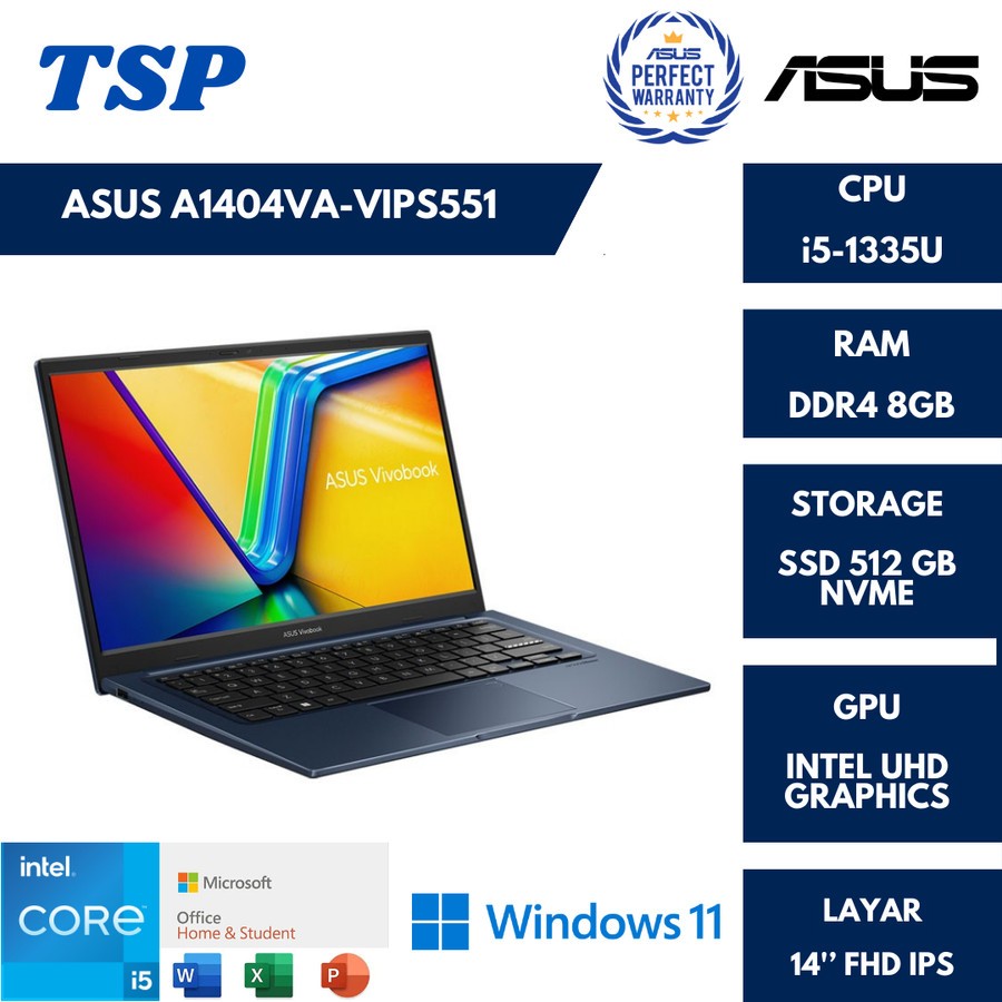 Jual ASUS Vivobook 14 A1404VA-VIPS551 intel i5-1335U RAM 8GB SSD 512GB ...