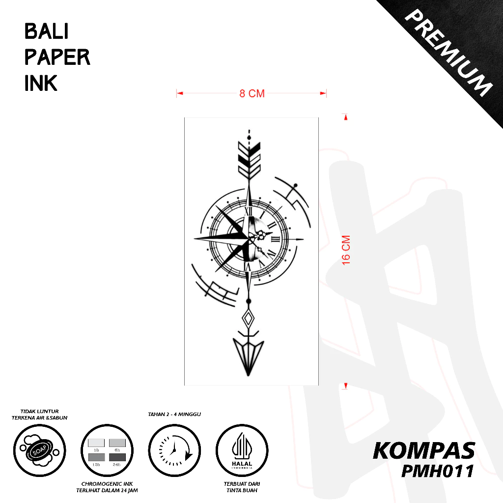 Tato Temporer Premium Kompas Fruit Ink Bali Paper Ink PMH011