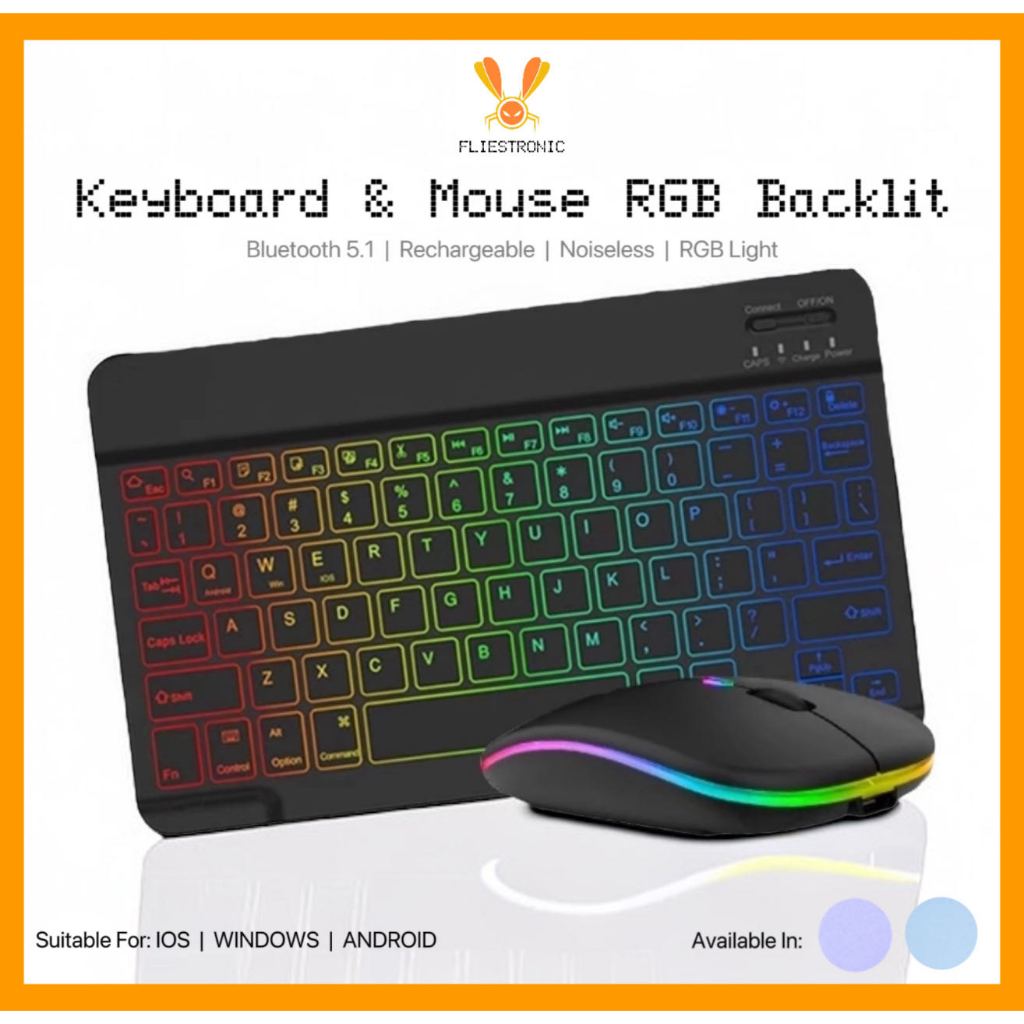 Jual COD FLIESTRONIC 10inch RGB Backlit Wireless Keyboard Mouse SET ...