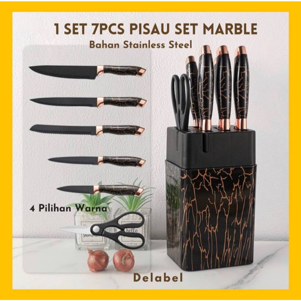 PISAU SET MARBLE 7PCS STAINLES STEEL MARBLE / PISAU KOKI ALAT DAPUR