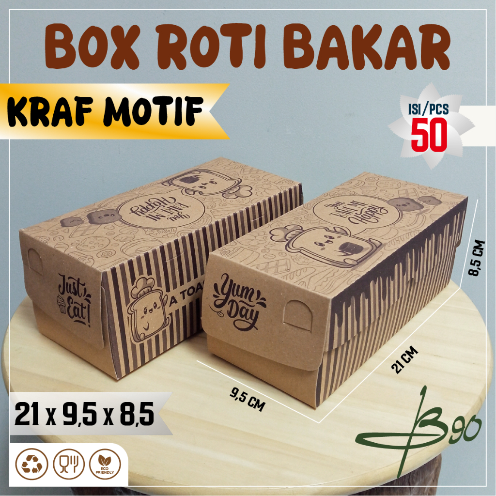 Jual Dus Roti Bakar Kraft Motif ukuran 21x9,5x8,5 cm isi 50pcs Affaliet ...