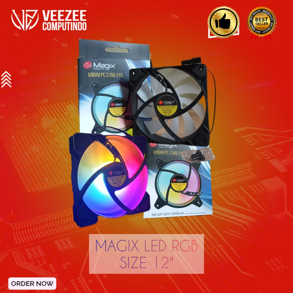 Jual Extra cooling fan casing komputer magix RGB merah dan biru 12cm ...
