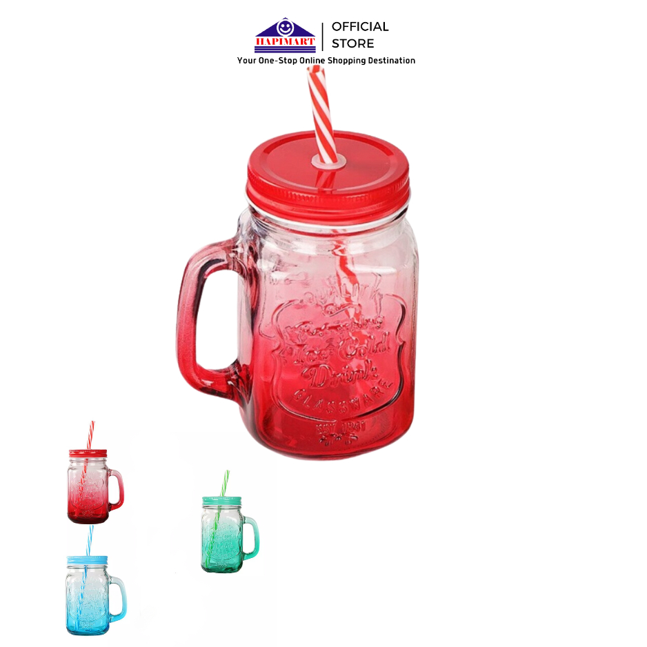 Jual Mug Kaca Gradient/Gelas kaca Mason Jar 450ML/Mason Glass Jar Set ...