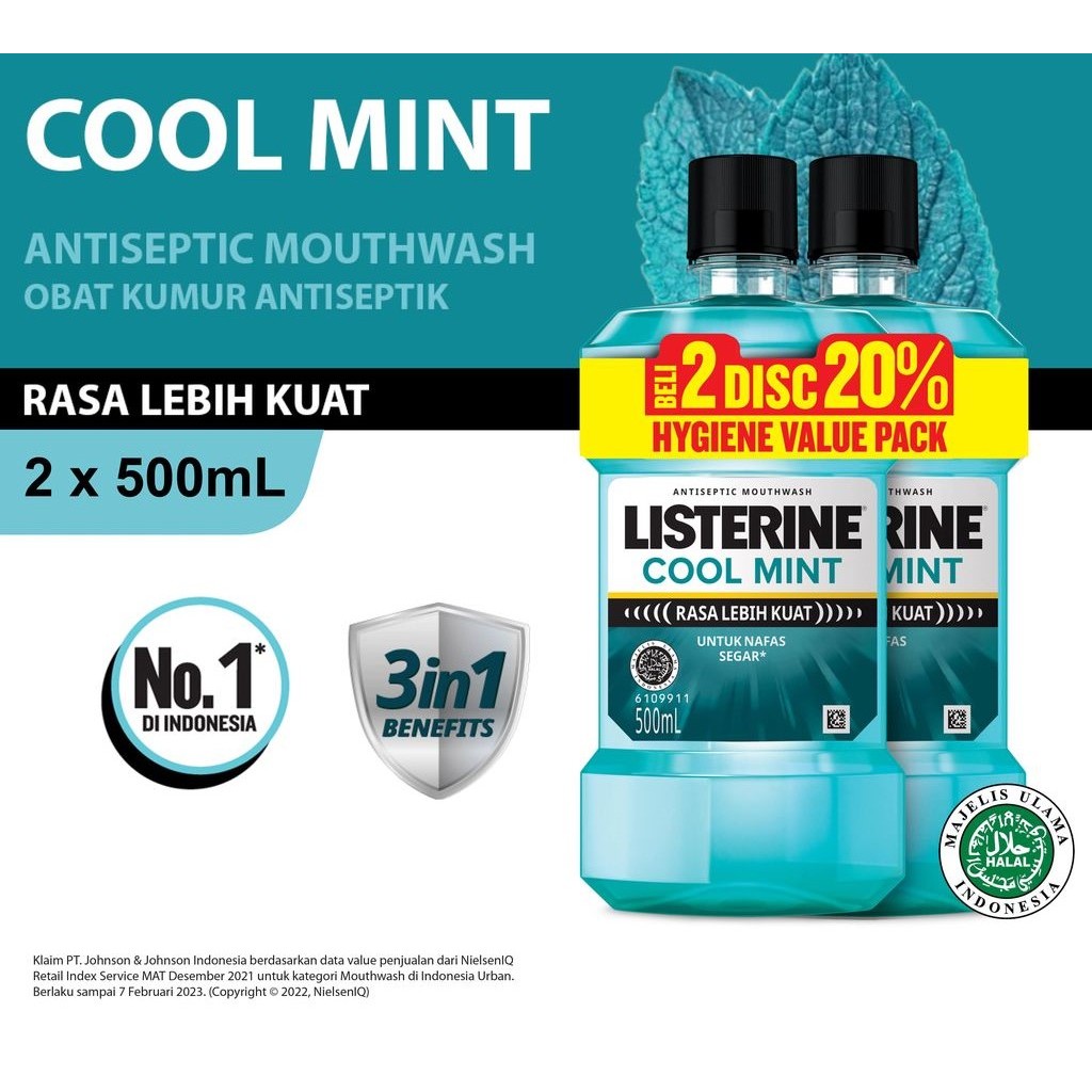 Jual Listerine Cool Mint Antiseptic Mouthwash 2 x 500ml (Twin Pack) I ...