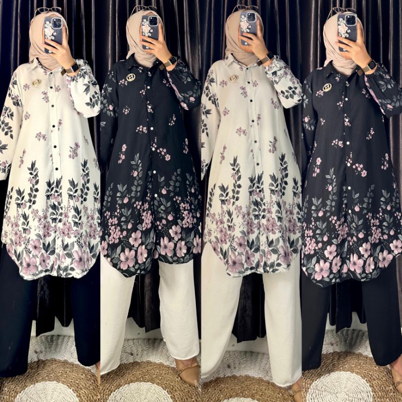 Jual MUFAS - RAISA SET Setelan Long Tunik Motif Bunga Dan Celana ...