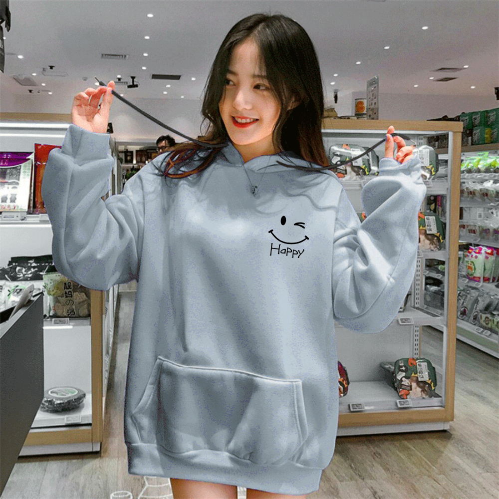 Jual Sweater Hoodie Wanita Happy Remaja Dewasa Lengan Panjang Musim Gugur Sweater Korean Cewe Hodie flecce Murah Shopee Indonesia