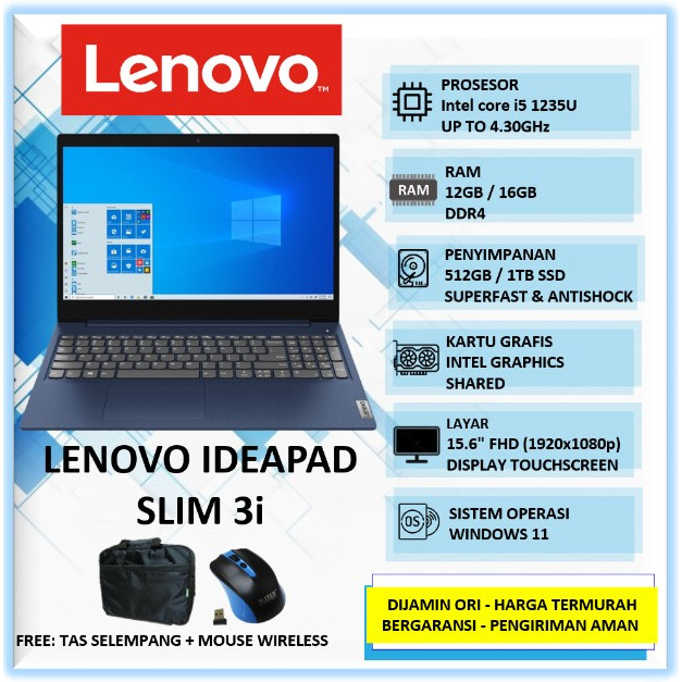 Laptop Touchscreen Lenovo Ideapad Slim 3i 15 Intel Core i5 8GB 12GB SSD  512GB TOUCHSCREEN