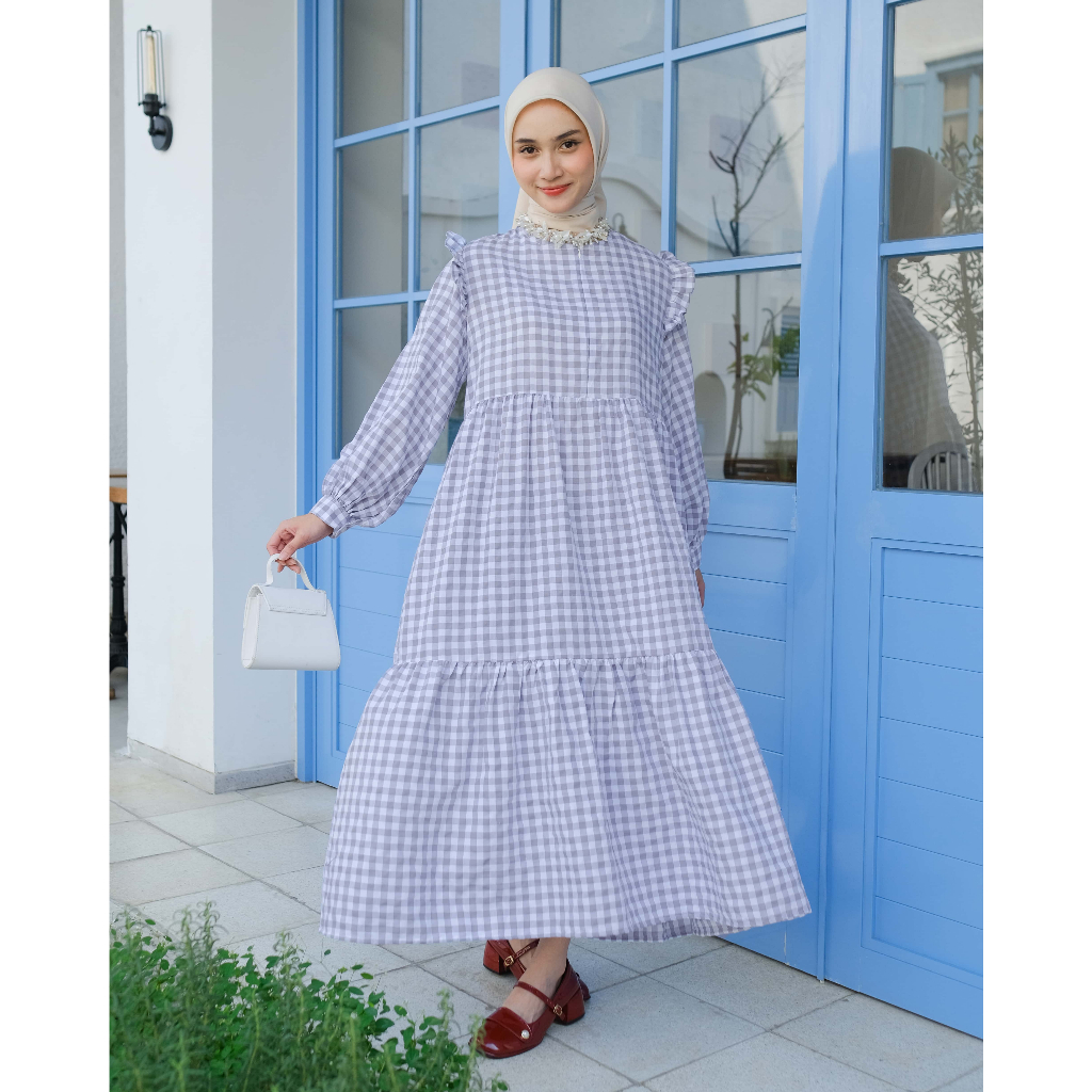 Jual Mayoutfit Sonia Mididress Dress Gamis Model Layer Korea Motif Gingham Kotak Busu Non