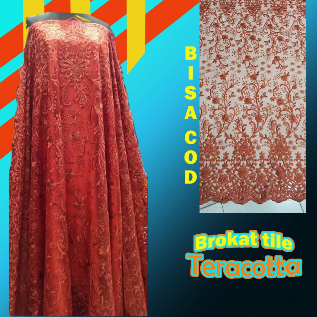 Jual Kain brokat tile bahan kebaya premium mewah meteran teracotta ...