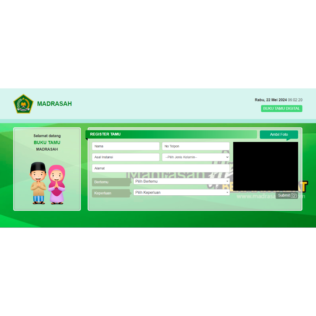 Aplikasi Buku Tamu berbasis Website bisa online bisa foto selfi