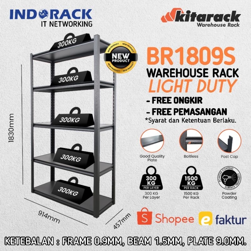 Jual BR1809S BOLTLESS RACK KITARACK DEPTH 457MM x WIDTH 914MM x HEIGHT ...
