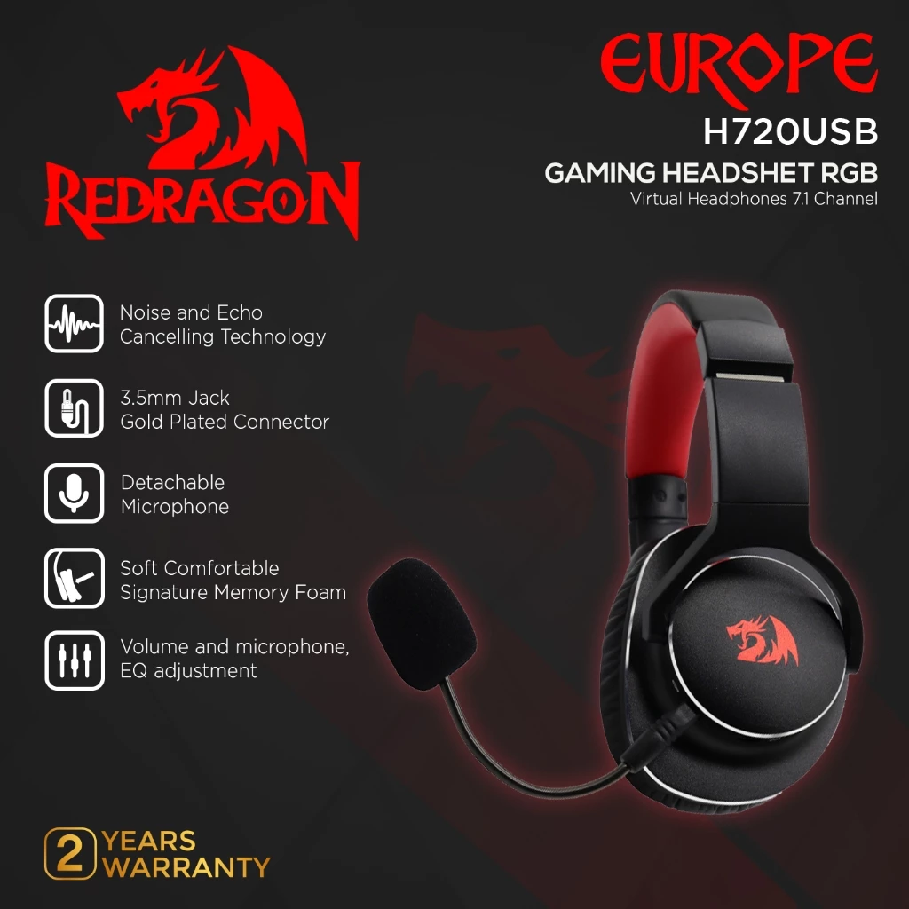 REDRAGON GAMING HEADSET EUROPE - H720USB