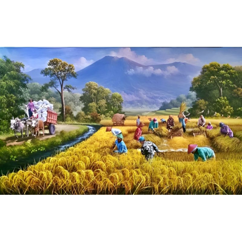 Jual Poster Cetak Hiasan Dinding Jumbo Gambar Pemandangan Petani Sawah ...